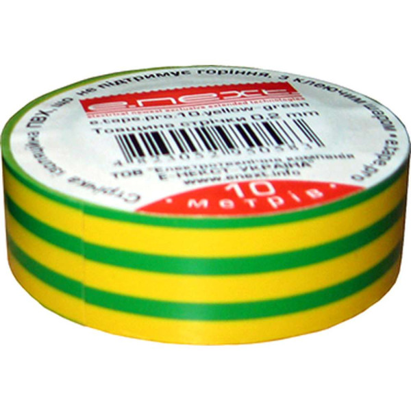 Ізолента e.tape.pro.10.yellow-green із самозгасаючого ПВХ, жовто-зелена (10м)