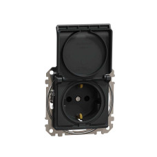 Розетка з заземленням, зі шторками та кришкою Чорний Sedna Design Schneider Electric SDD114024