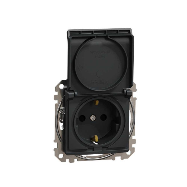 Розетка з заземленням, зі шторками та кришкою Чорний Sedna Design Schneider Electric SDD114024