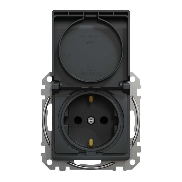 Розетка з заземленням, зі шторками та кришкою Чорний Sedna Design Schneider Electric SDD114024