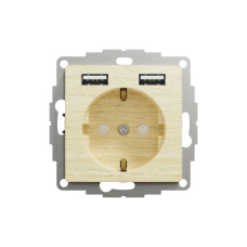 Розетка зі шторками та 2 USB роз’ємами типу A+A, Sedna Design & Elements, Береза- імітація дерева, SDD180052 Schneider Electric