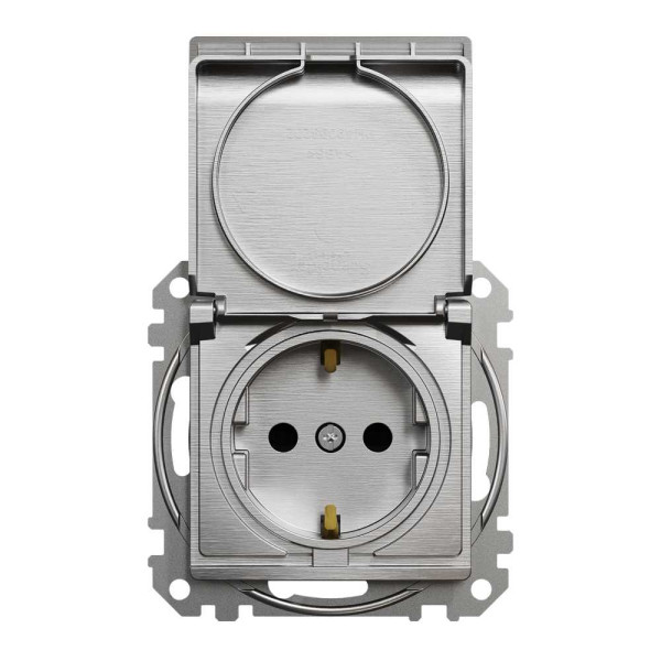 Розетка з заземленням, зі шторками та кришкою Матовий Алюміній Sedna Elements Schneider Electric SDD170024