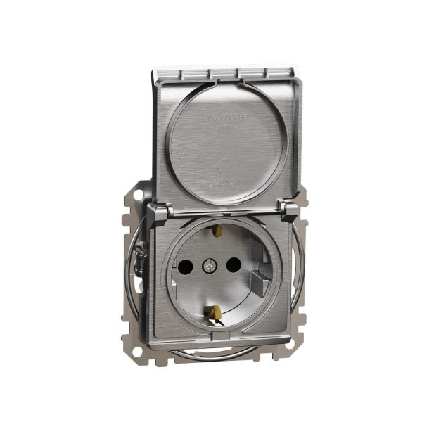 Розетка з заземленням, зі шторками та кришкою Матовий Алюміній Sedna Elements Schneider Electric SDD170024