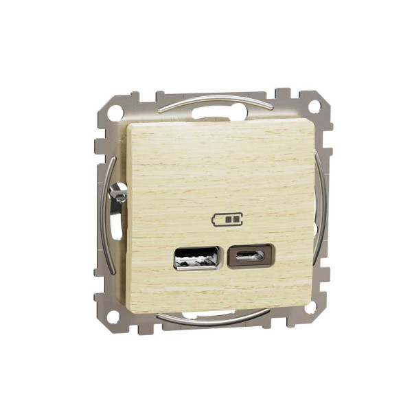 Подвійна USB-розетка
типу А+С,Sedna Design & Elements, Береза - імітація дерева, SDD180402 Schneider Electric