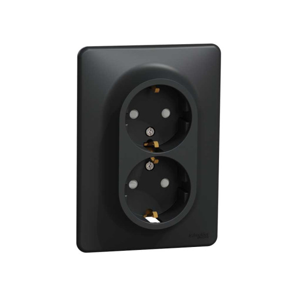 Подвійна розетка 2P+E з заземляючим контактом, Чорний Sedna Design Schneider Electric SDD314221