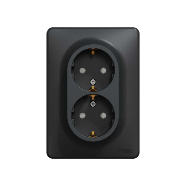 Подвійна розетка 2P+E з заземляючим контактом, Чорний Sedna Design Schneider Electric SDD314221