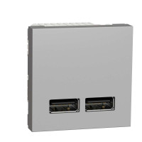 Розетка USB подвійна 2.1А 2 модулі алюміній, NU341830