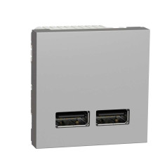 Розетка USB подвійна 2.1А 2 модулі алюміній, NU341830