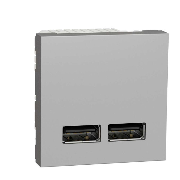 Розетка USB подвійна 2.1А 2 модулі алюміній, NU341830