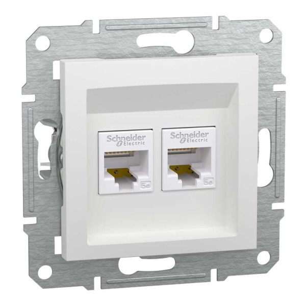Розетка RJ45 подвійна, тип UTP, категорія 5E, білий, Asfora, без рамки, EPH4470121