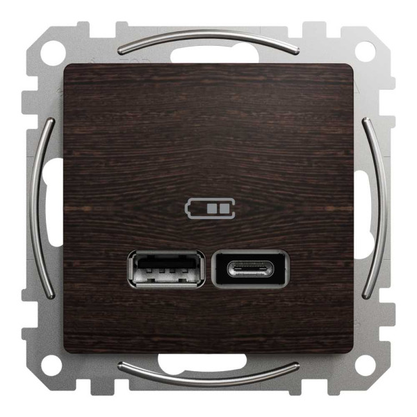 Подвійна USB-розетка
типу А+С,Sedna Design & Elements, Венге - імітація дерева, SDD181402 Schneider Electric