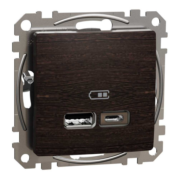 Подвійна USB-розетка
типу А+С,Sedna Design & Elements, Венге - імітація дерева, SDD181402 Schneider Electric