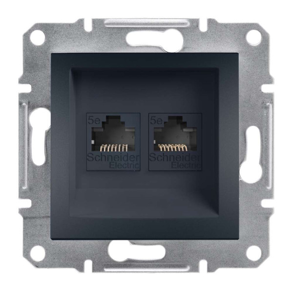 РОЗЕТКА КОМП'ЮТЕРНА RJ45 UTP КАТ. 5Е ПОДВІЙНА ASFORA АНТРАЦИТ, EPH4400171