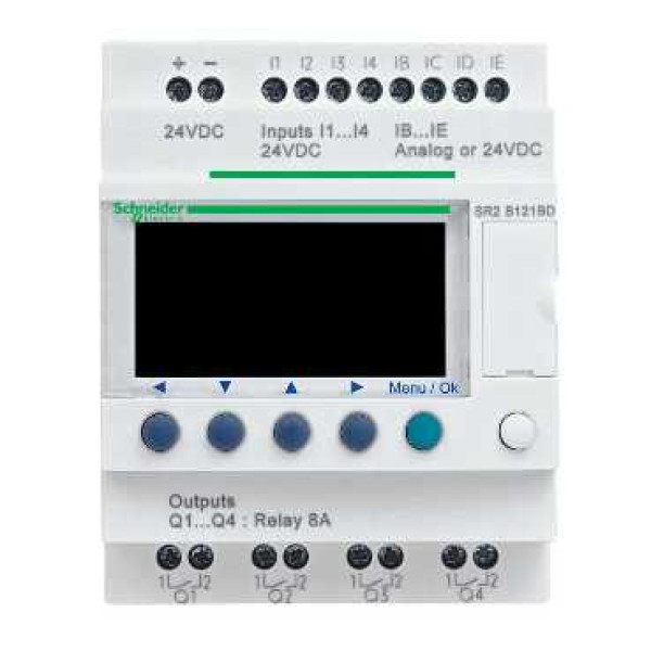 SR2B121FU. Інтелектуальне логічне програмоване реле Zelio Logic 12 вх/вих, дисплей+годинник, 240В