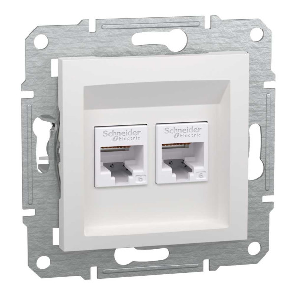 Розетка RJ45 подвійна, тип UTP, категорія 6, білий, Asfora, без рамки, EPH4870121