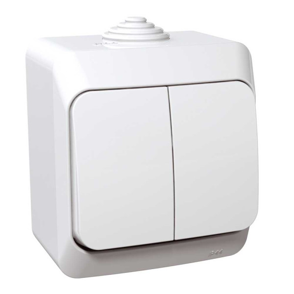 Вимикач накладний 2-клавішний Cedar plus, ip44, білий