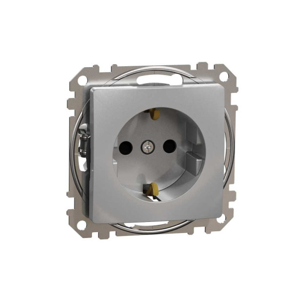 Розетка з заземленням та зі шторками Алюміній Sedna Design Schneider Electric SDD113022