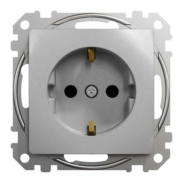Розетка з заземленням та зі шторками Алюміній Sedna Design Schneider Electric SDD113022