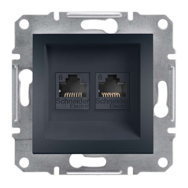 РОЗЕТКА КОМП'ЮТЕРНА RJ45 UTP КАТ.6 ПОДВІЙНА ASFORA АНТРАЦИТ, EPH4800171