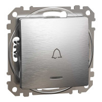 Вимикач кнопковий з символом "Дзвоник" з синьою підсвіткою мат ал Sedna Elements, SDD170131L