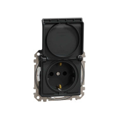 Розетка з заземленням, зі шторками, та з кришкою IP44 Чорний Sedna Design Schneider Electric SDD214024