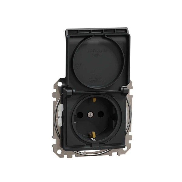 Розетка з заземленням, зі шторками, та з кришкою IP44 Чорний Sedna Design Schneider Electric SDD214024