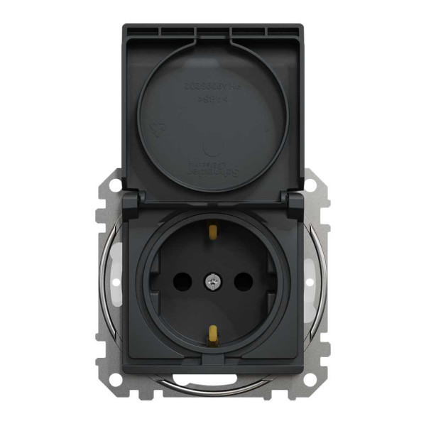 Розетка з заземленням, зі шторками, та з кришкою IP44 Чорний Sedna Design Schneider Electric SDD214024