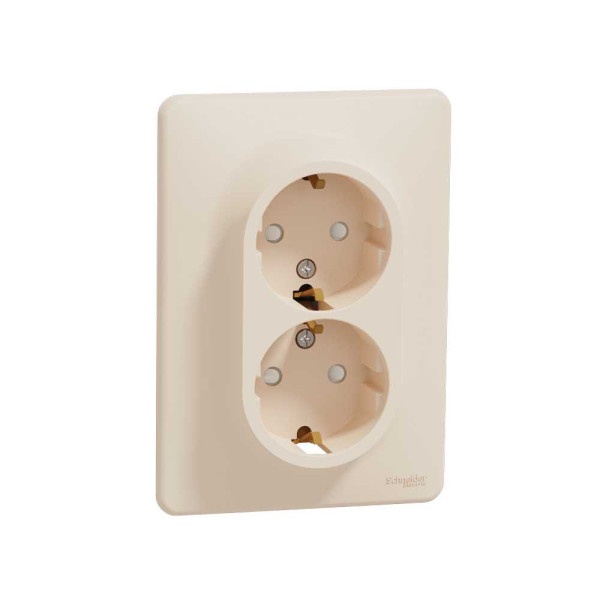 Подвійна розетка 2P+E з заземляючим контактом, Бежевий Sedna Design Schneider Electric SDD312221