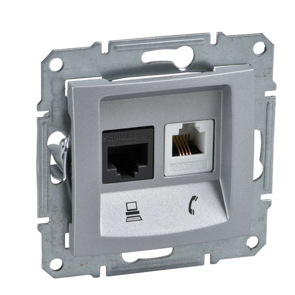 ТЕЛЕФОННА+КОМП'ЮТЕРНА РОЗЕТКА (RJ45-КАТ. 5е UTP) SEDNA АЛЮМІНІЙ, SDN5100160