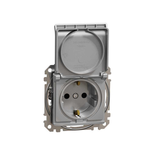 Розетка з заземленням, зі шторками та кришкою Алюміній Sedna Design Schneider Electric SDD113024