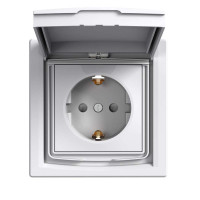 РОЗЕТКА IP44 С КРЫШКОЙ, С ЗЕЗЕМЛЕНИЕМ, С ЗАЩИТНЫМИ ШТОРКАМИ, БЕЛАЯ ASFORA, EPH3100321