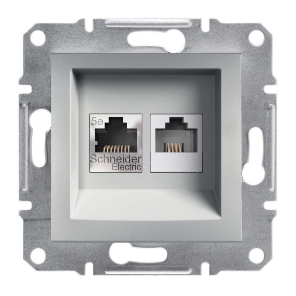РОЗЕТКА КОМП'ЮТЕРНА RJ45 КАТ. 5Е І ТЕЛЕФОННА РОЗЕТКА RJ12 ASFORA АЛЮМІНІЙ, EPH4900161