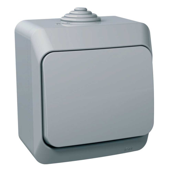 Перемикач накладний 1-клавішний Cedar plus, ip44, сірий