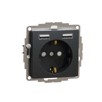 Розетка з заземленням + 2 USB тип А Чорний Sedna Design Schneider Electric SDD114052