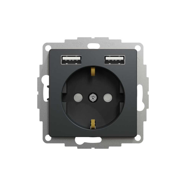 Розетка з заземленням + 2 USB тип А Чорний Sedna Design Schneider Electric SDD114052