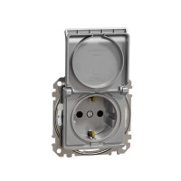 Розетка з заземленням, зі шторками, та з кришкою IP44 Алюміній Sedna Design Schneider Electric SDD213024