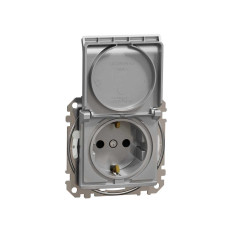 Розетка з заземленням, зі шторками, та з кришкою IP44 Алюміній Sedna Design Schneider Electric SDD213024