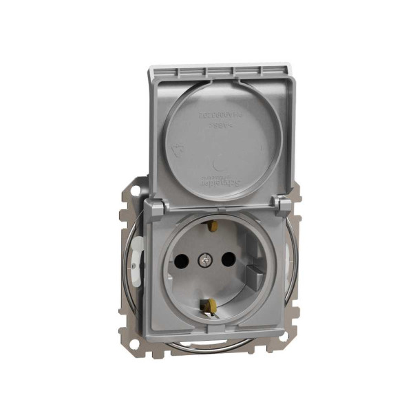 Розетка з заземленням, зі шторками, та з кришкою IP44 Алюміній Sedna Design Schneider Electric SDD213024