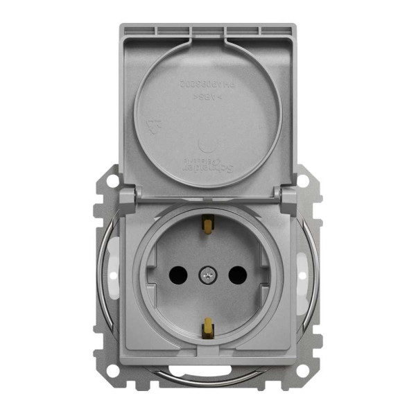 Розетка з заземленням, зі шторками, та з кришкою IP44 Алюміній Sedna Design Schneider Electric SDD213024
