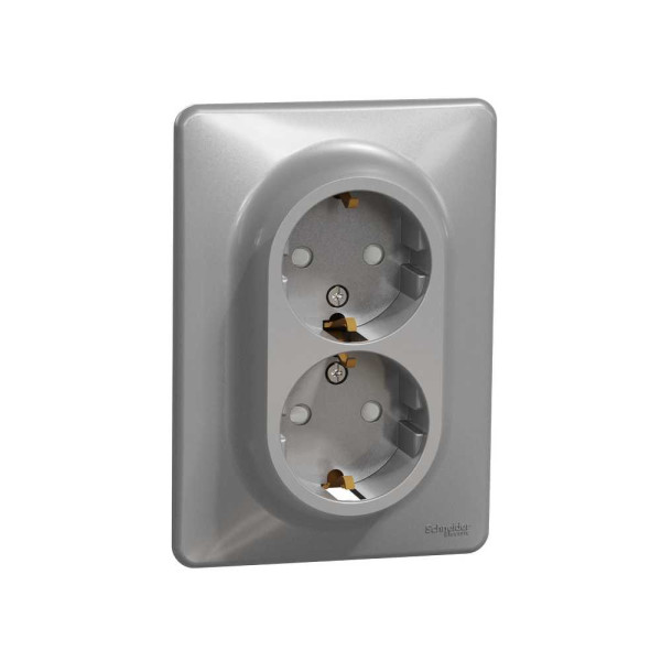 Подвійна розетка 2P+E з заземляючим контактом, Алюміній Sedna Design Schneider Electric SDD313221