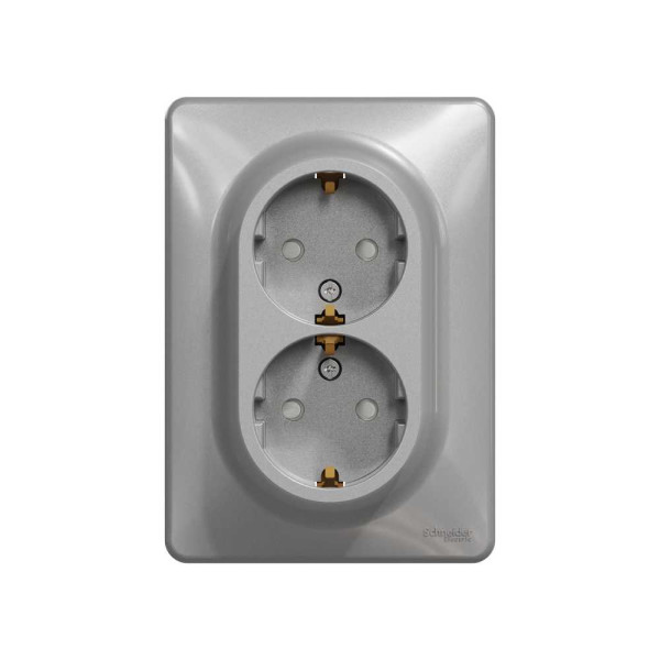 Подвійна розетка 2P+E з заземляючим контактом, Алюміній Sedna Design Schneider Electric SDD313221