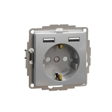 Розетка з заземленням + 2 USB тип А Алюміній Sedna Design Schneider Electric SDD113052