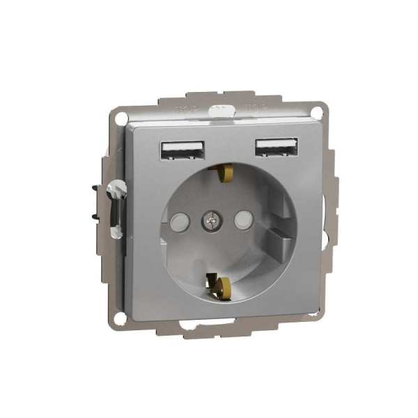Розетка з заземленням + 2 USB тип А Алюміній Sedna Design Schneider Electric SDD113052