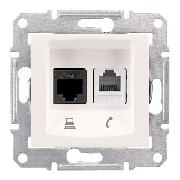 ТЕЛЕФОН+КОМП'ЮТЕРНА РОЗЕТКА (RJ45-КАТ. 6 UTP) SEDNA СЛОНОВА КІСТКА, SDN5200123